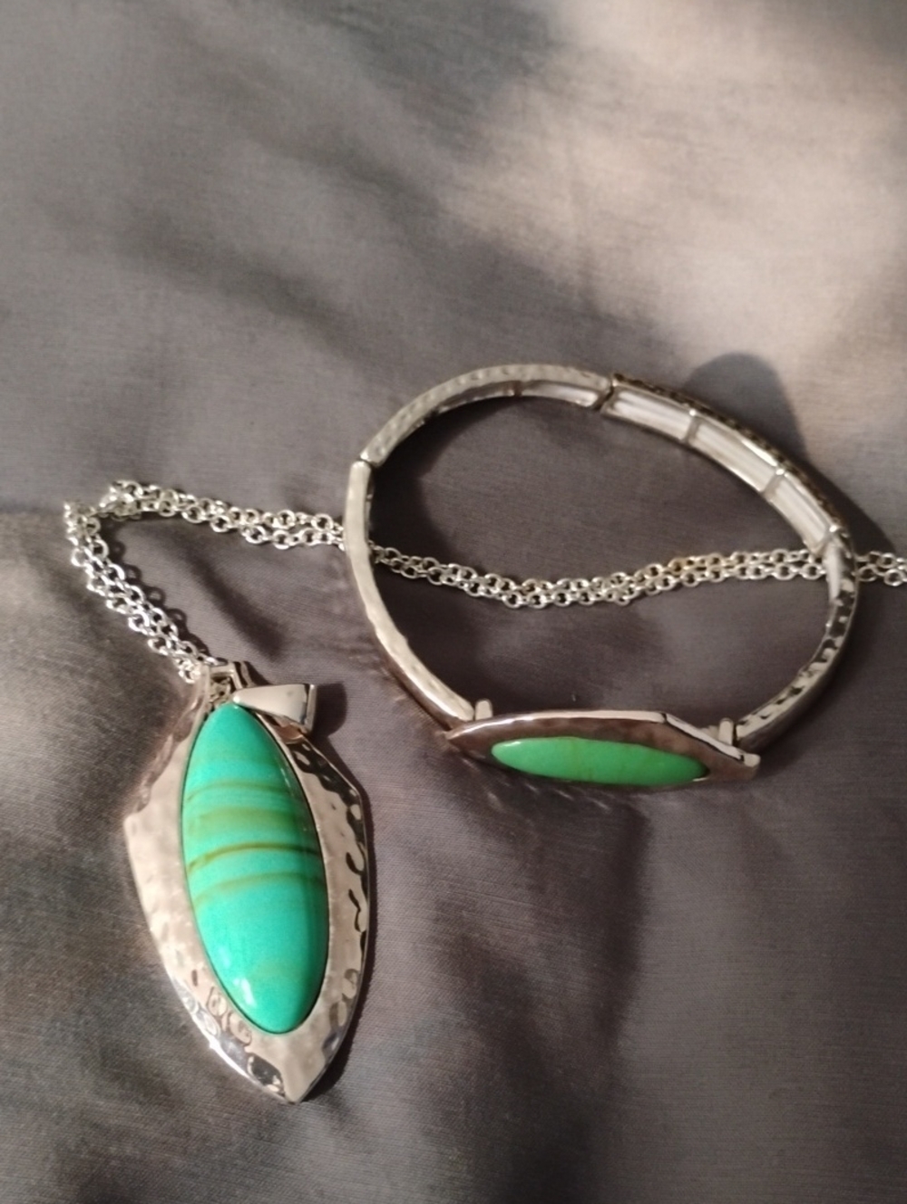 Lia Sophia Turquoise-Green Stone Necklace and Bracelet Set